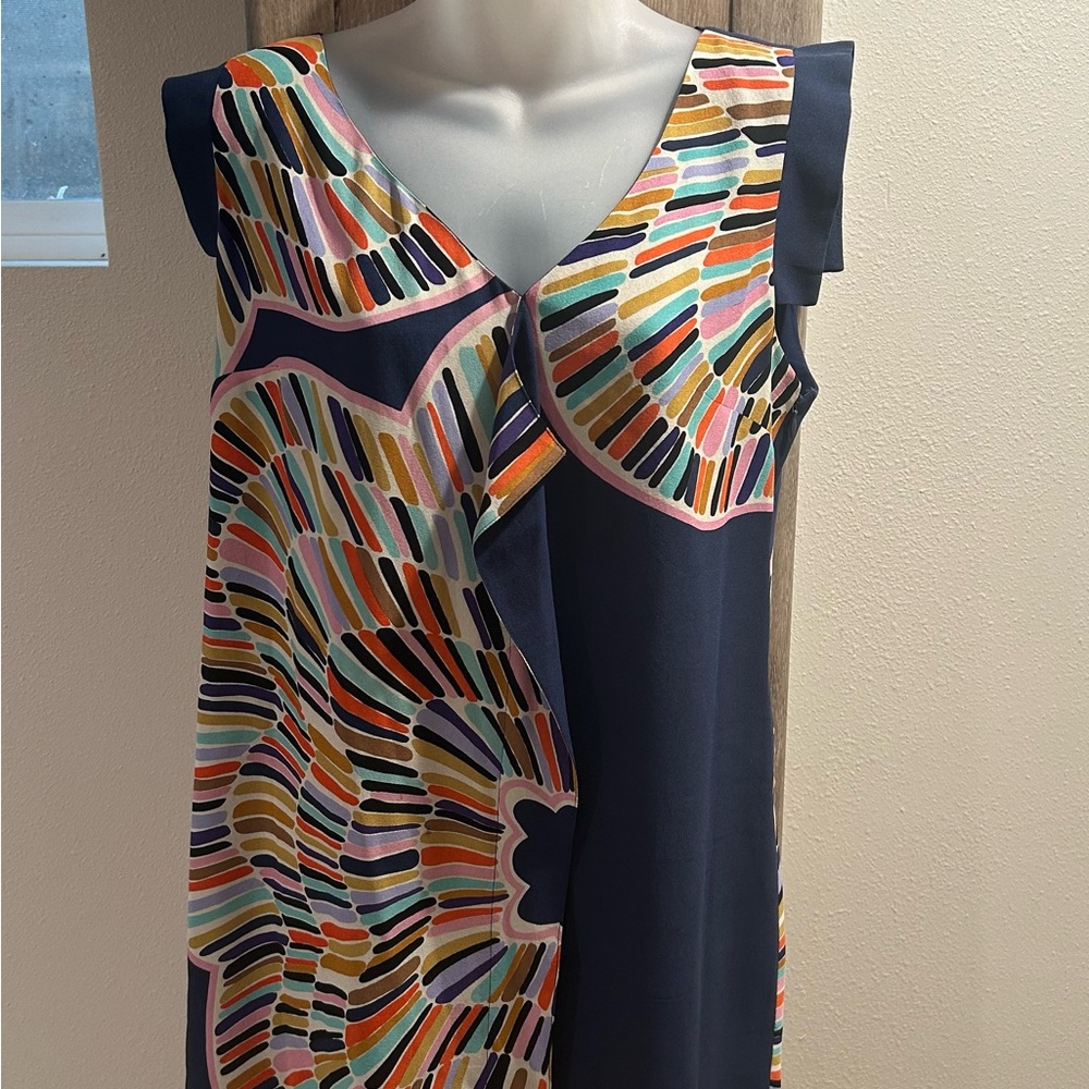 Tibi Asymmetrical Orange and Navy Blue Sundress